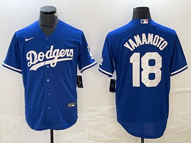 Men Los Angeles Dodgers #18 Yamamoto Blue Nike Game MLB Jersey style 5